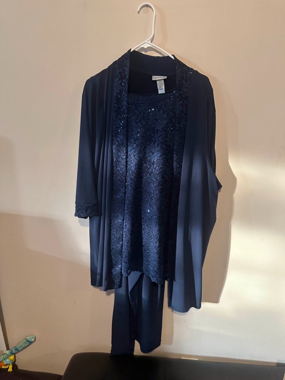 Catherines 24W Navy Lace Sequin 3-Pc Pantsuit Wedding Guest Formal